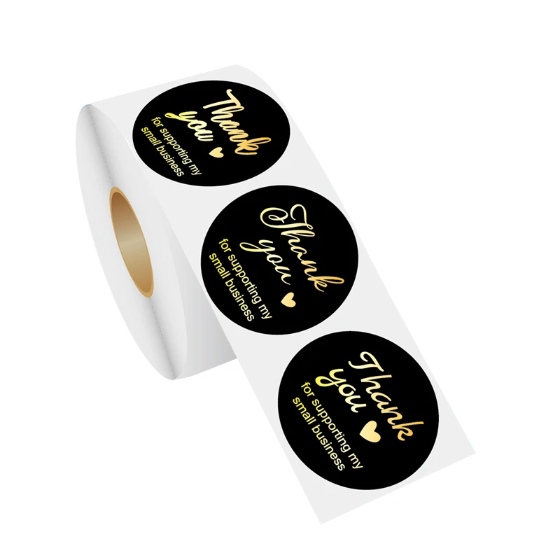 
 Wholesale Self Adhesive Thank You for Your Purchase Printing Gold Color Paper Round Products Packaging Deco Labels Stickers Roll  