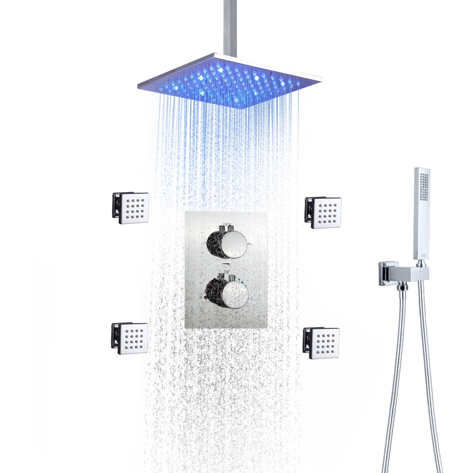 CUPC Thermostatic Shower Set 10Inch LED Shower Head Bathroom Rain Faucets Saving Water Wall Mounted Box Chrome System