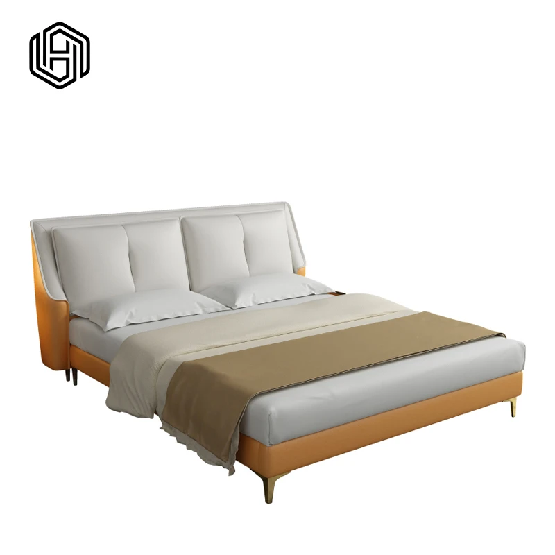 
huijuyoupin Free sample New models in 2021 king size bed modern Italian Luxury Design leather bed 