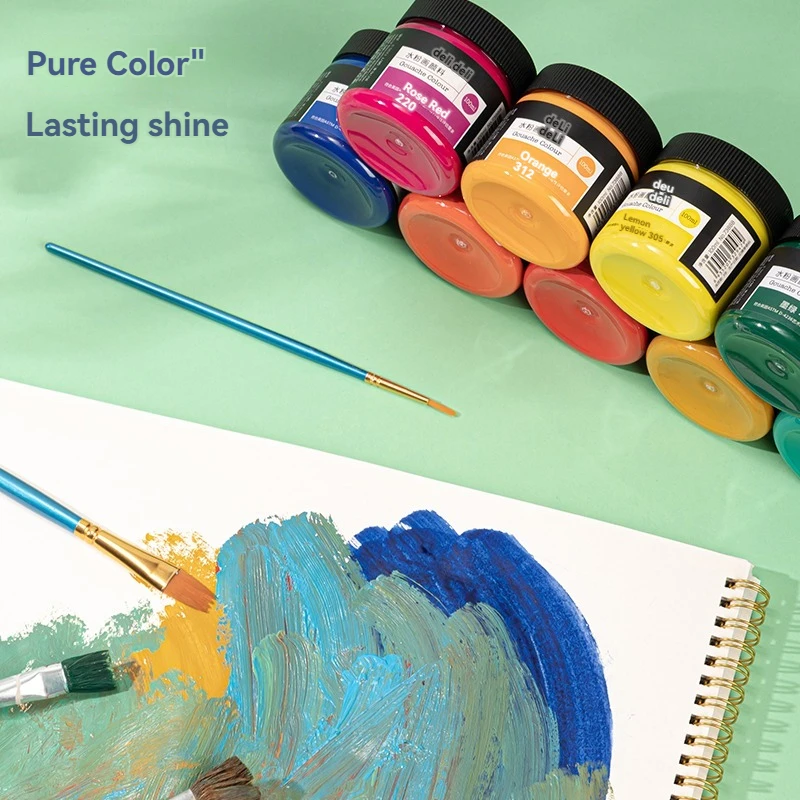 Deli 73888 lake blue Gouache paint for art students 100ml transparent bottled painting pigment 96botttle per carton set