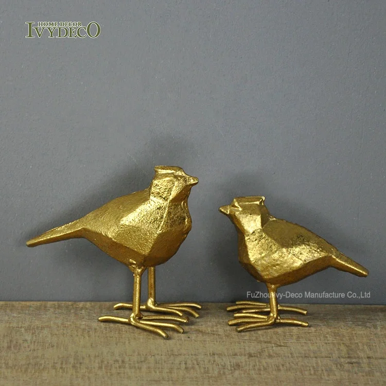 IVYDECO Cast Iron Gold Bird Table Top Decor Miniature Figurines Metal Bird Table Accessories Decoration for Home Decor Wholesale