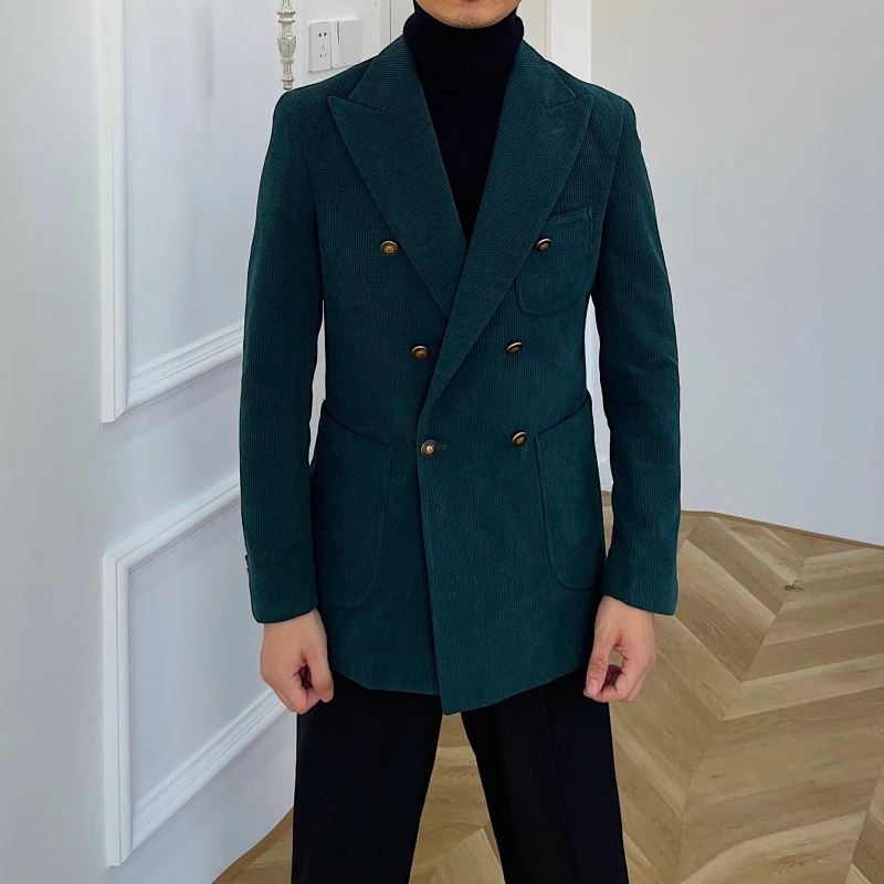Wholesale new products British slim fit retro double breasted corduroy gentleman suit