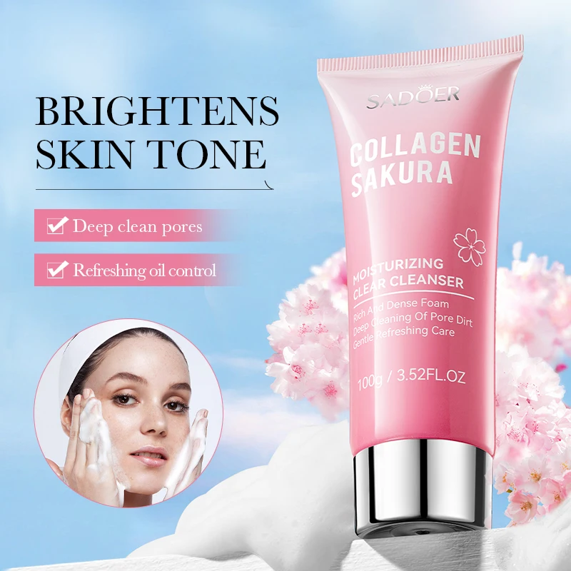 OEM ODM  SADOER Collagen Moisturizing Face Cleanser Deep Cleaning Oil Control Face Wash for Women