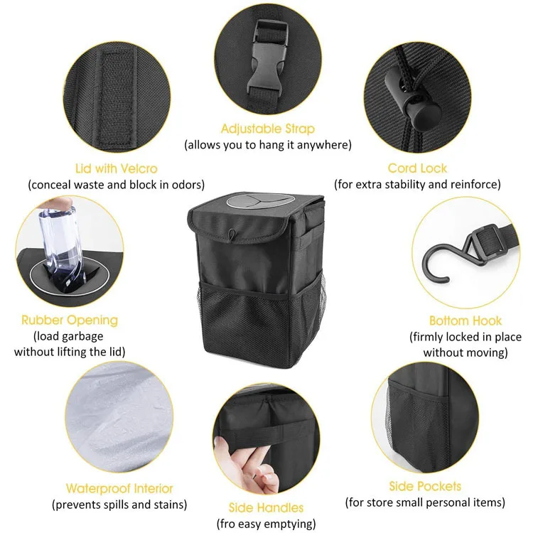 Wholesale car seat storage bag oxford foldable waterproof & leakproof dustbin multifunctional Car garbage bag