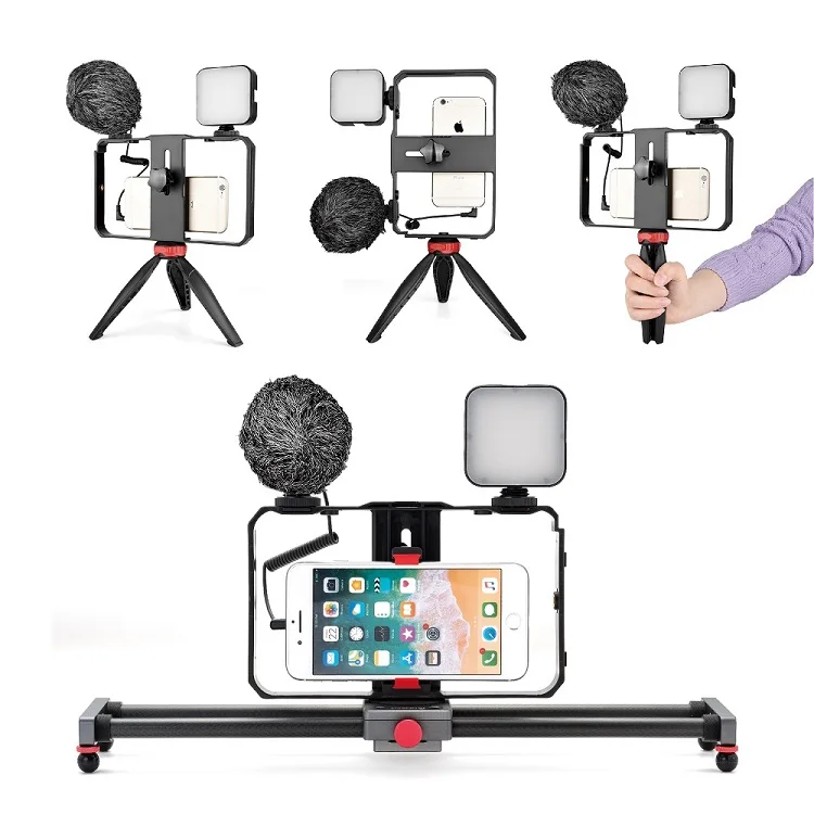 New Arrivals Cell Phone Cage Kit With Microphone Led Video Light Table Top Tripod  Vlogging Smartphone Video Rig Kits