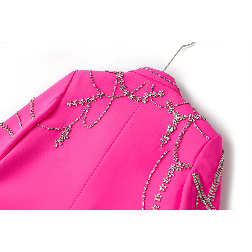 Bettergirl High Quality Autumn And Winter New Female Heavy Industry Nail Bead Suit Dress Rose Temperament Dress