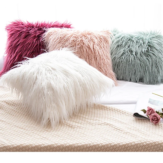 Home decorative sheepskin cushion covers Comfortable Mongolian Faux Fur Throw Pillow Fluffy cushions and pillows for sofa chairs