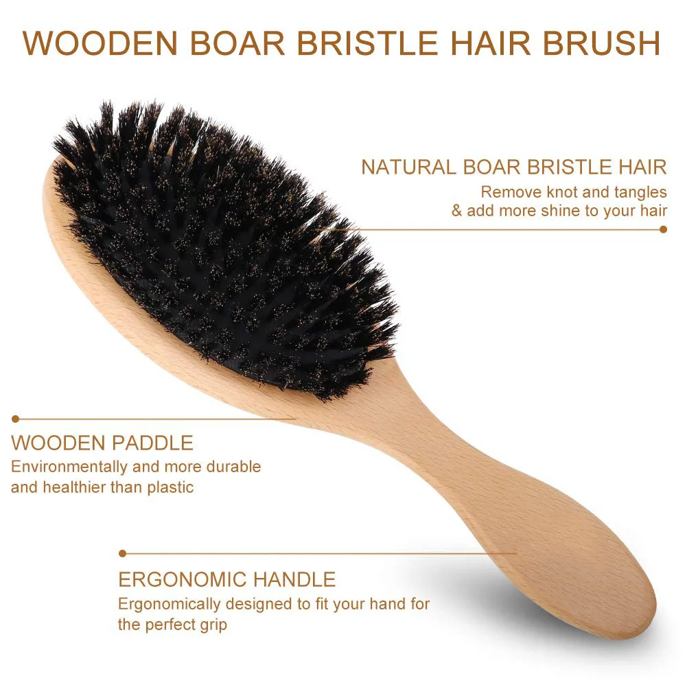 Private label hot selling  wooden boar bristle custom logo hair brush wholesale popular high quality hair brush