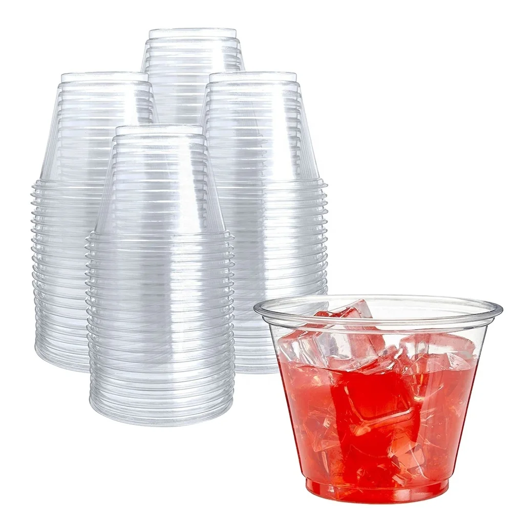 BPA Free 92 mm 9 oz SQUAT clear PET plastic cup disposable plastic cold boba dessert coffee iced cup with lid