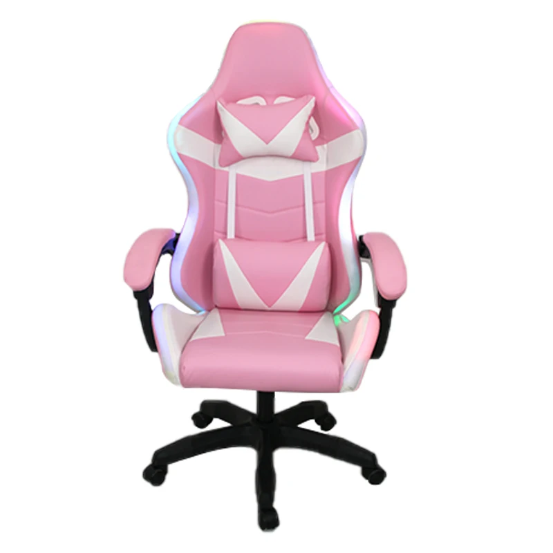 Custom Pink Home Gaming Chair RGB 360 Swivel Silla Gamer  Ergonomic Pu Leather Racing Computer Office Gaming Chair With Lights
