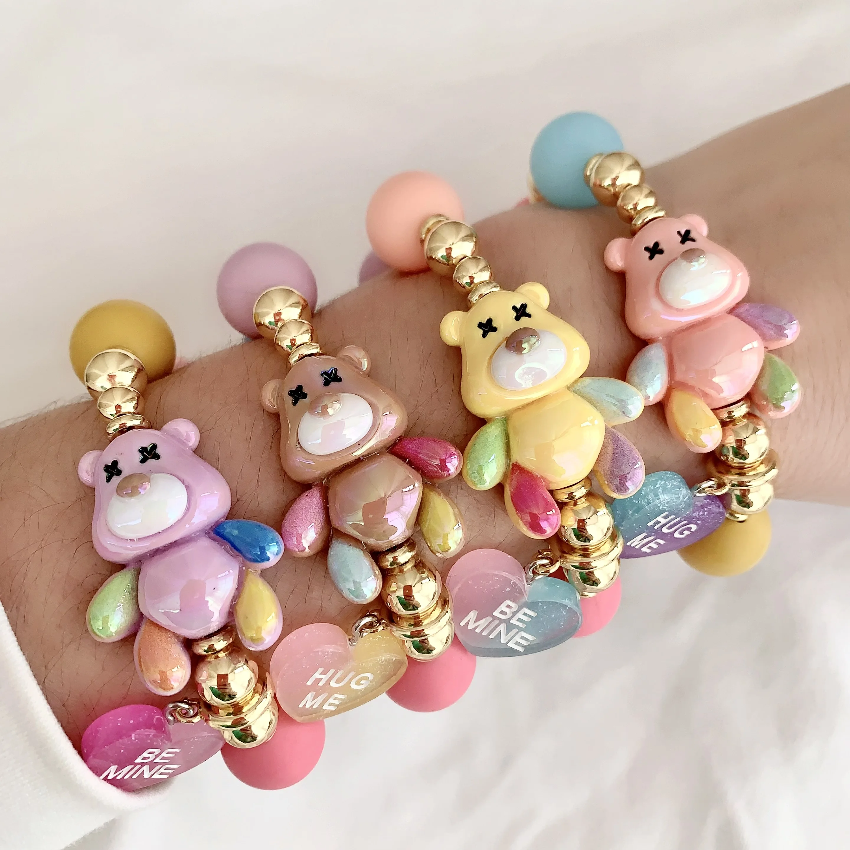 LS-L3498 Fashion colorful bear bracelet women girl jelly heart bracelets hug me,be mine, gold bead bracelets