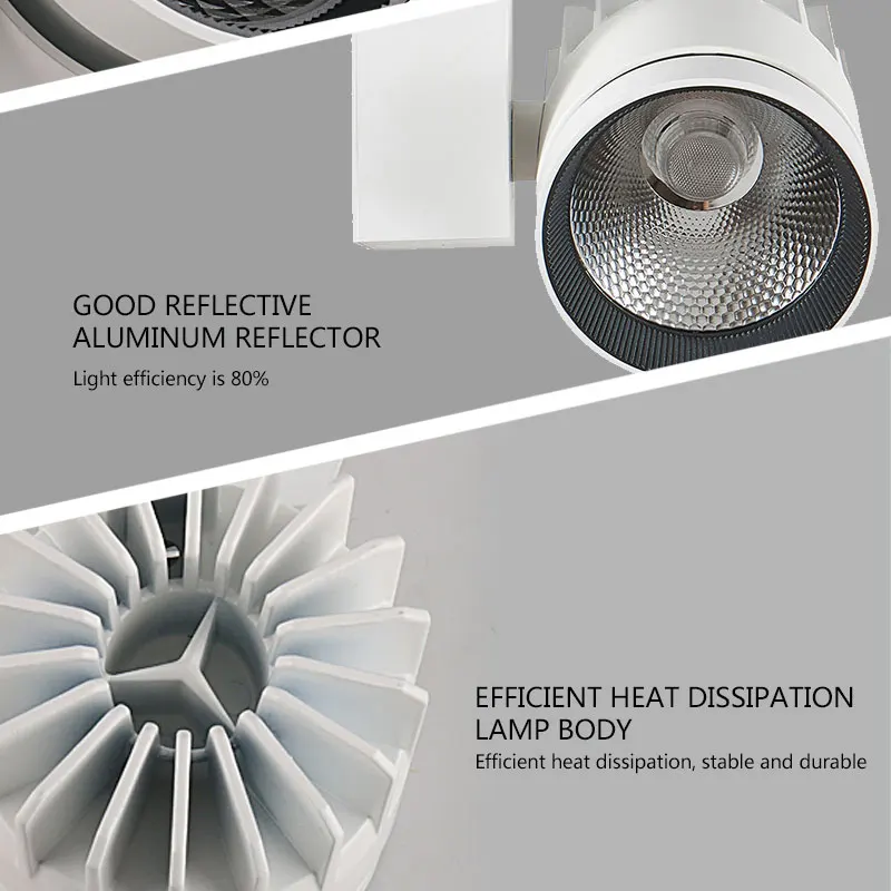 High Quality Modern Commercial Led Track Light Fixture High Lumen Ra80 COB Spot Light Aluminium Casing 2 3 4 Wire No Flickering