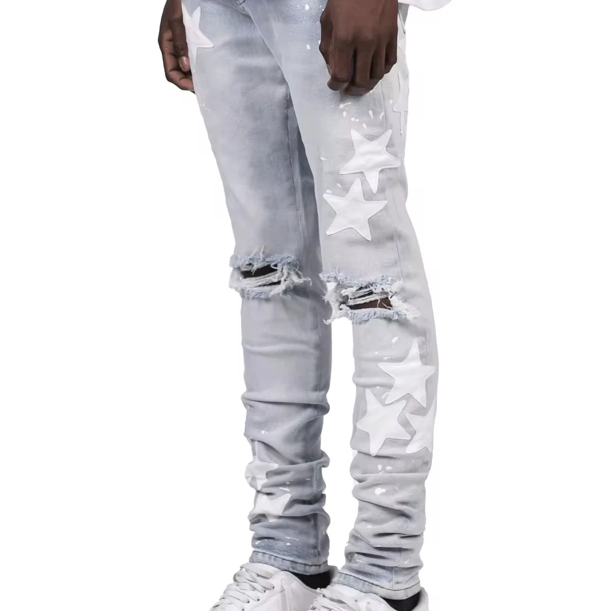 Customization Wholesale custom designer trousers wholesalers pantalon denim jeans classy indigo leather star stylish pants