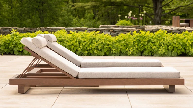 High-end rattan outdoor furniture patio pool side garden sun lounger set chaise chairs cushion for project