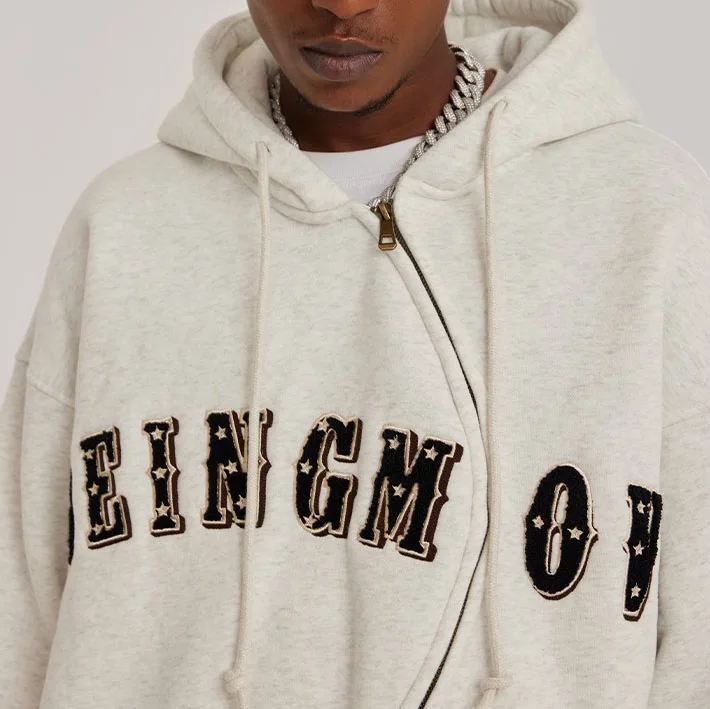 high quality zip heavyweight embroidery pullover zip up boxy manufacturer custom zip up hoodie men print logo sweatshirt