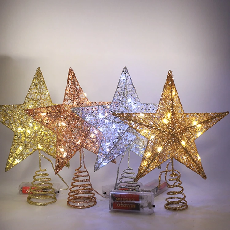 Glittering Christmas Tree Topper Star Treetop Ornaments Warm Lights Decoration Tree Top Star with Light KD2622