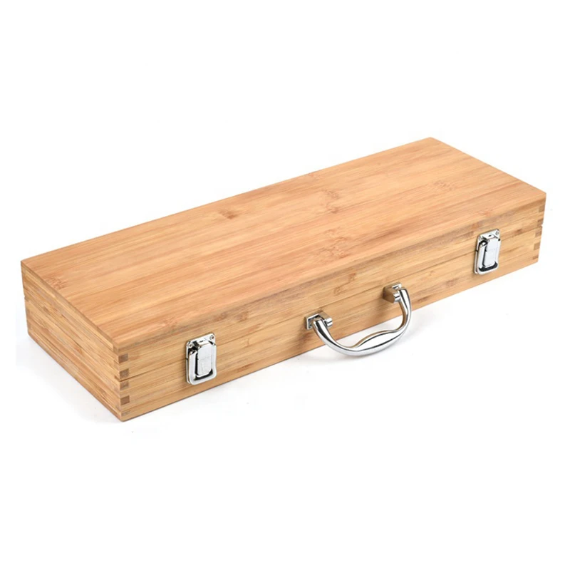 BBQ Accessories 5 Piece Stainless Steel Barbecue Grill Utensil Tools Set Bamboo Wooden Handle BBQ Tool Sets with Wood Box Case