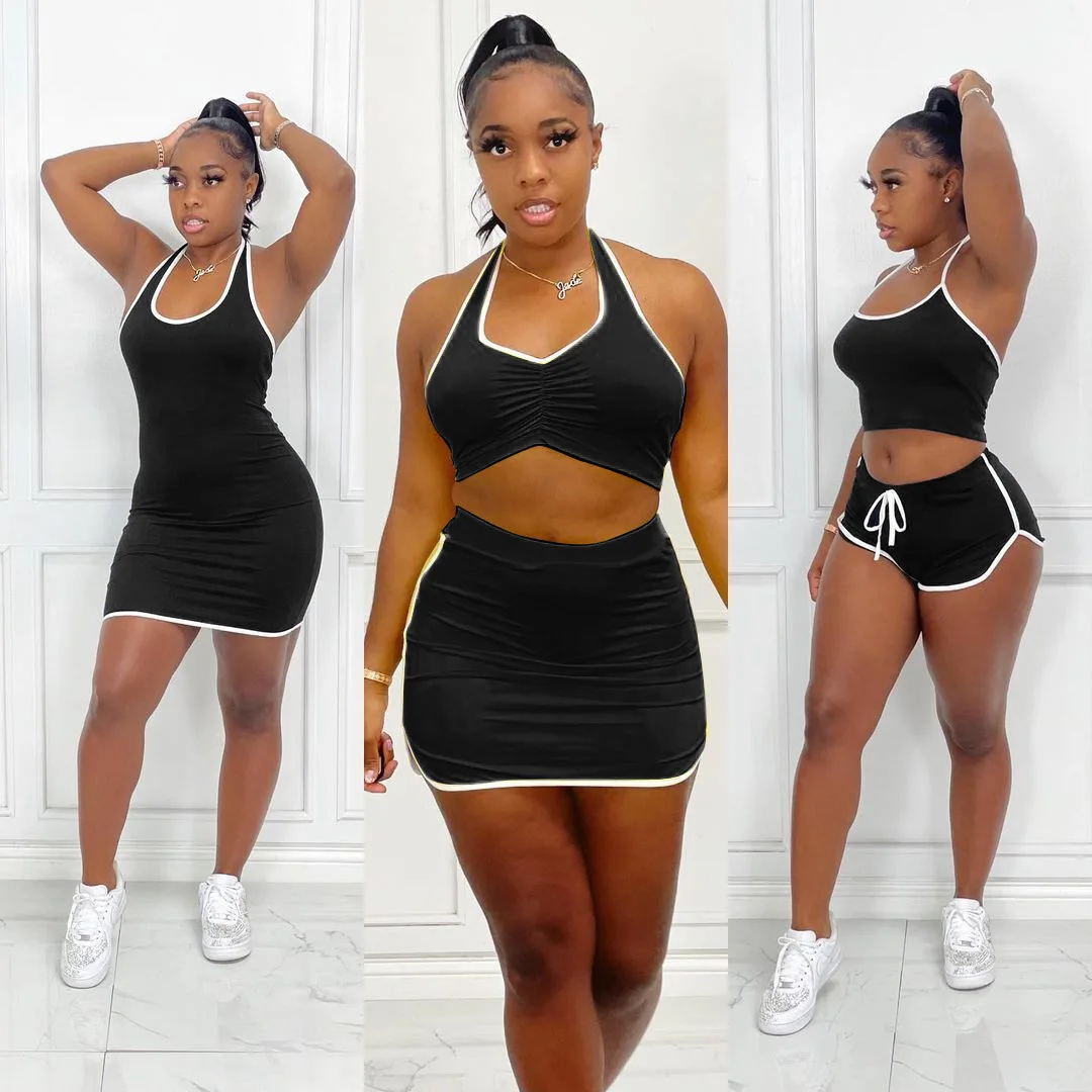 
QC6569 - New design solid color summer set matching sister clothes for woman 