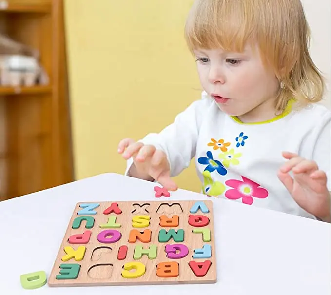 Kids Creative Alphabet Wood Puzzles ABC Letter and Number Montessori Learning Board Educational Toys for Toddlers