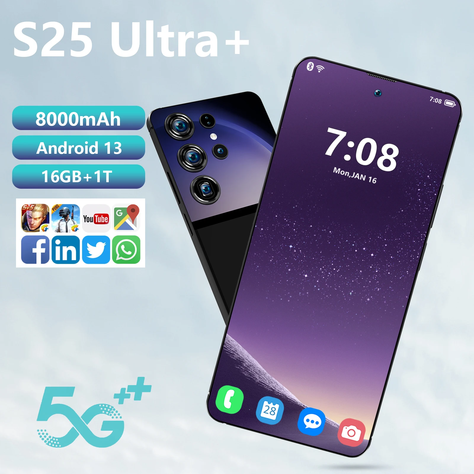 2024 For Africa Market Factory Price S25 Ultra+ Unlocked Smartphone Dual SIM+TF Card Flash Memory 5G S25 Ultra Plus Cell Phones
