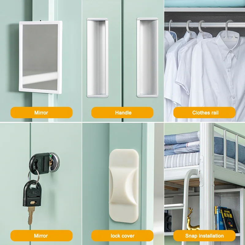 Adults College steel bunk bed Student Apartment Steel Loft Wardrobe Cheap desk and locker boarding school beds