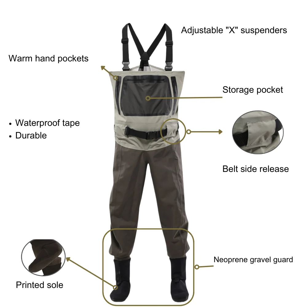 Professional Adult Plus Size Stockingfoot Chest Waders OEM Support Fishing Wader for Men