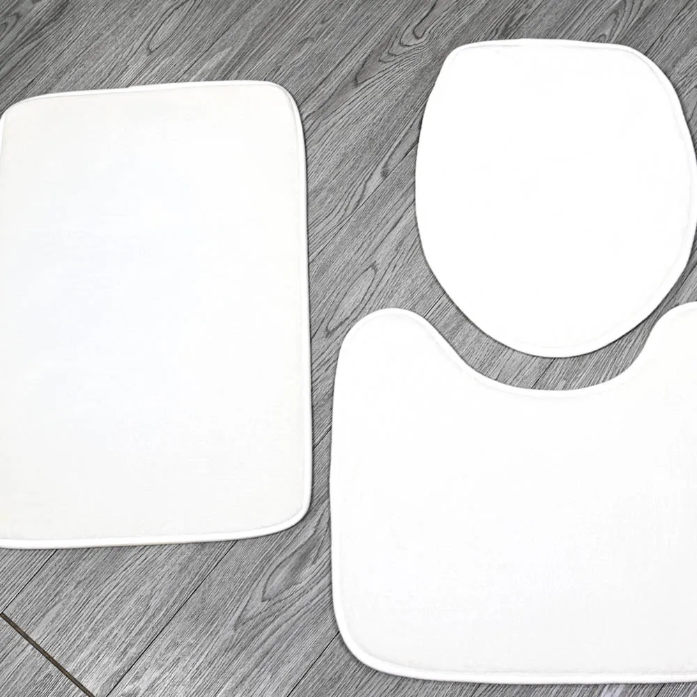 Sublimation Blank Flannel 3 Pieces Bathroom Floor Mats Super Absorbent Mat Soft Surface Anti-Slip Charpie Toilet Mat