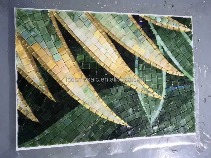 Custom flower landscape bird handmade picture pattern full glass art mural mosaic tile for wall decoration