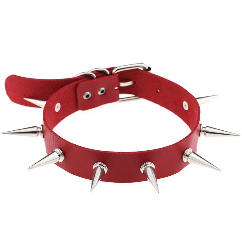 Harajuku Gothic Punk Red PU Leather Pendant Necklaces for Women Heart Star Cross Bell Choker Cosplay Party Jewelry