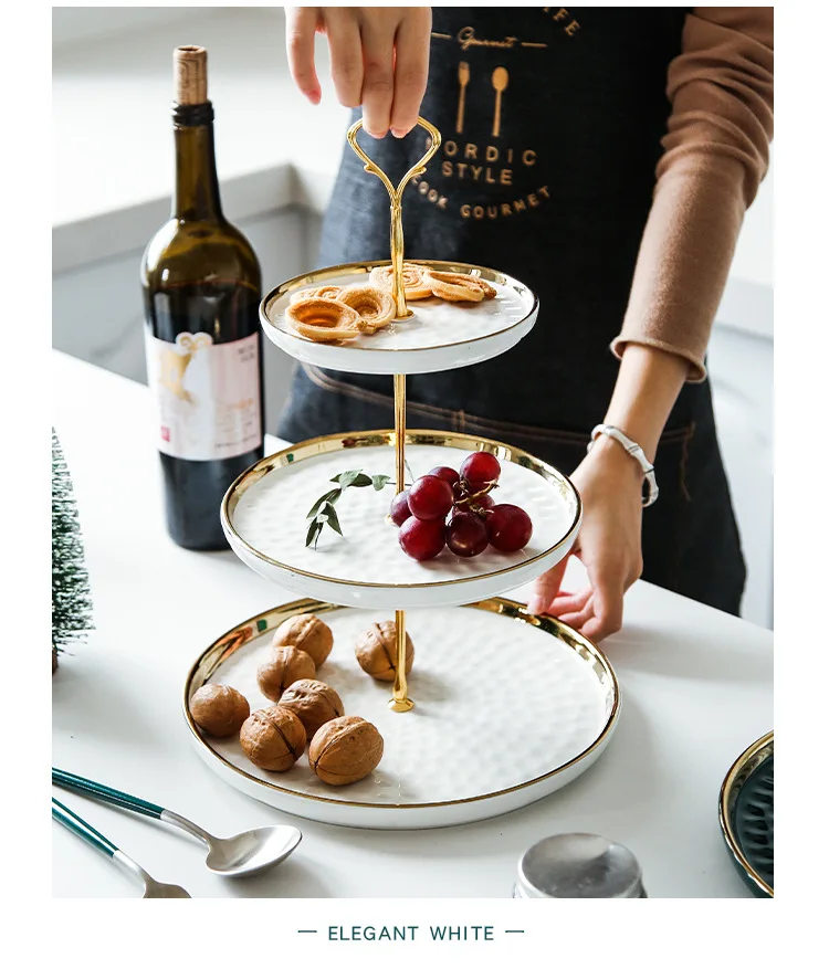 European Ceramics Three-Layer Fruit Tray Afternoon Tea Heart Rack Living Room Fruit Tray Dessert Cake Tray