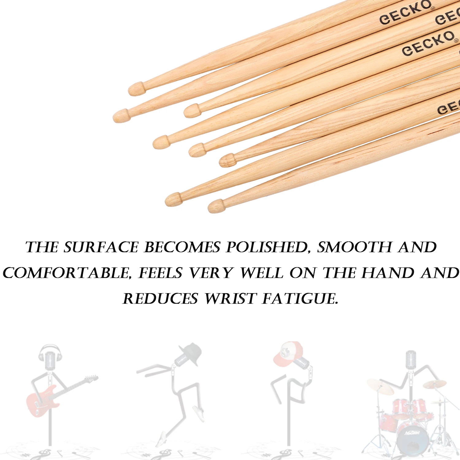 GECKO 5A drumstick Water drop Acron hammer head North American hickory wood drum stick