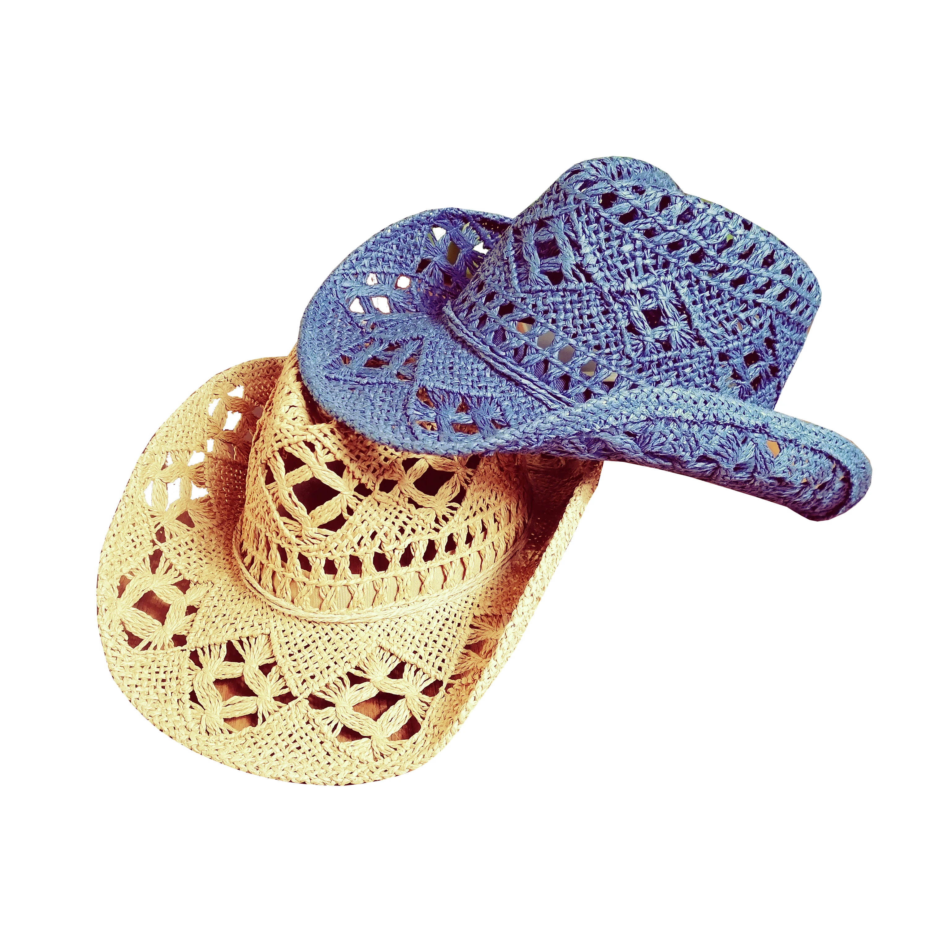 Handmade Paper Straw Cowboy Hat Mexico Sombreros Carbonization Summer Beach Sun West Cowboy Cowgirl Hat