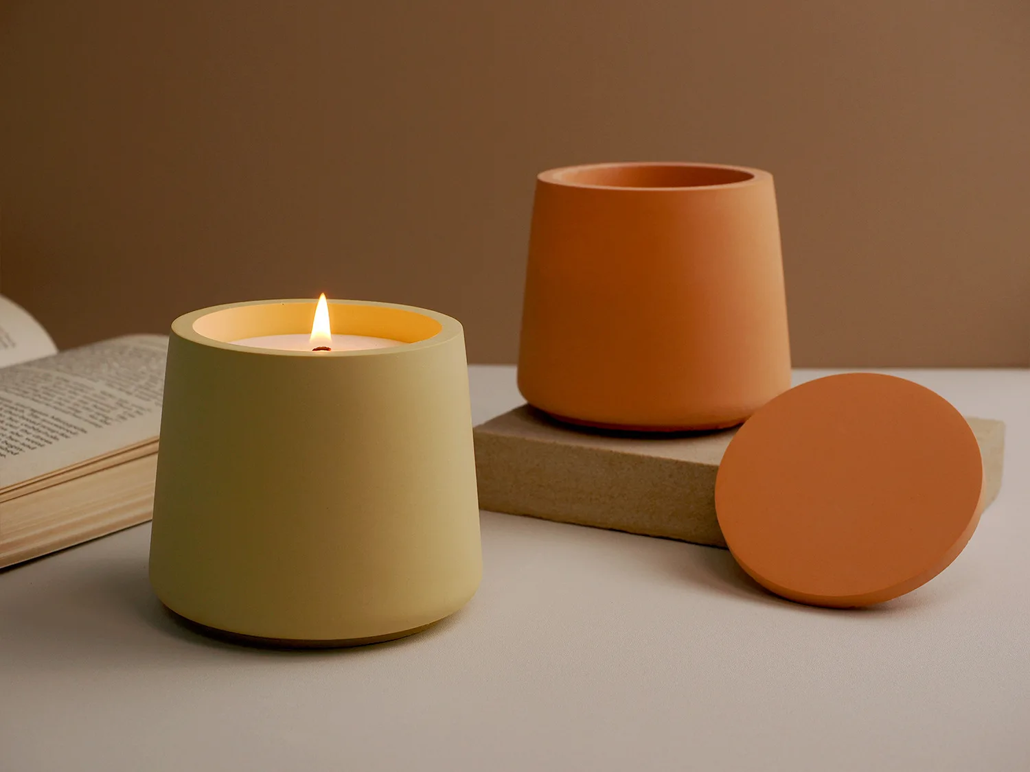DIY Cement Cup Trapezoidal Jar Gypsum Candle Cup Silicone Mold Candle Jar Silicone Mold With Lid