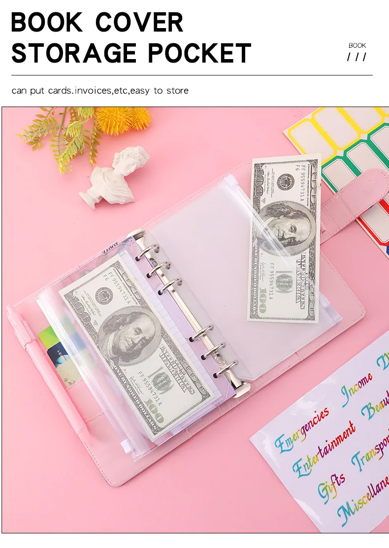 Factory fast delivery A6 Marble 6 Ring Binder Binding Leather Cash Money Budget Binder Planner refillable binder notebook