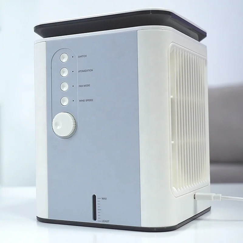 
2021 New Portable Desktop Air Cooling Quiet USB Rechargeable Fan Tabletop Mini Air Condition Fan Misting Fan 