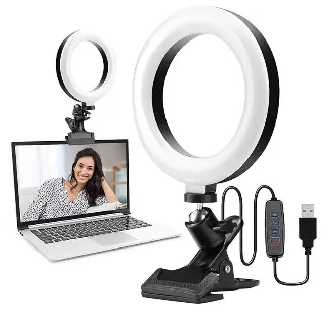 Selfie Ring Light for Laptop Computer Desktop Youtube, Ring Lamp Video Conference Lighting Kit With Tripod Phone Holder Clip On