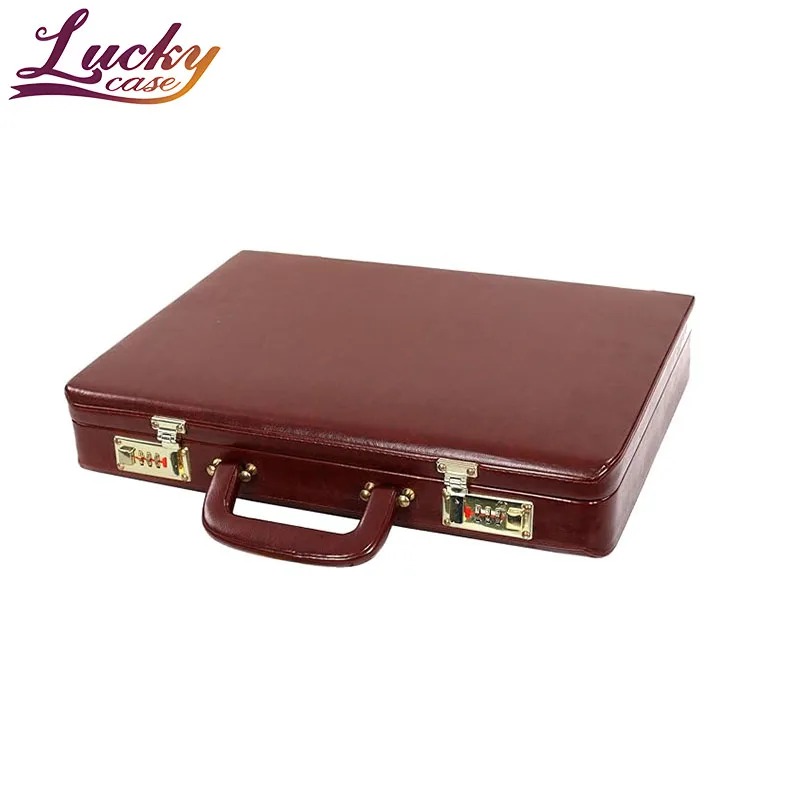 Brown PU Leather Briefcase Business Travel Case with Combination Lock Office Suitcase