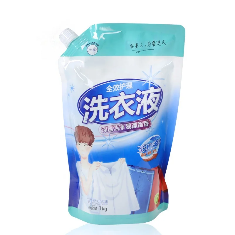 Custom Leak Proof Plastic Standing Up Liquid Packaging Spout Pouch Bags For Fluid Liquid Soap Laundry Detergent