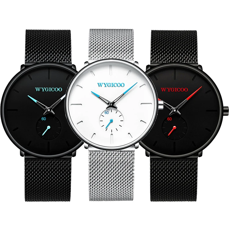WYGICOO OEM Metal Montre Analogique Reloj Relojes Analogicos Customized Quartz Analog Watch For Men Black