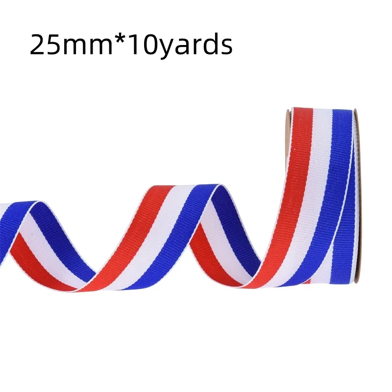 Fall In Color Christmas Customized Classic Tricolor Red White Blue Striped Ribbon Medal Hanging Rope Gift Box Packaging Ribbon