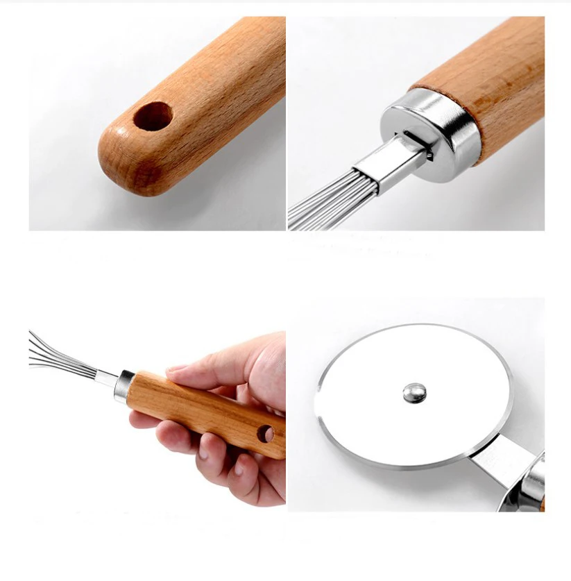 9 pcs set wood handle baking tools pizza cheese cutter bottle can opener stainless steel whisk kitchen gadgets