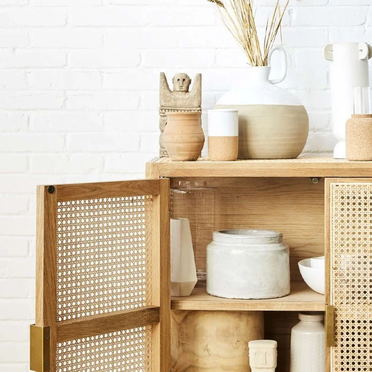 home furniture new design 2023 wholesale rustic entryway wood console table with rattan doors