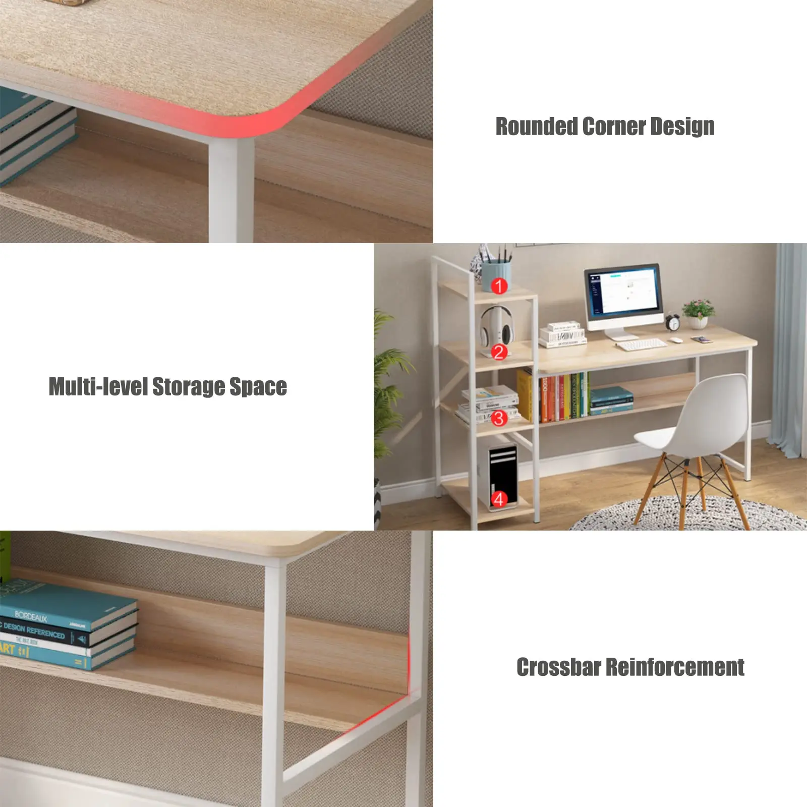 Escritorio para computadora simple wooden stable steady corner office working study tables desk furniture with storage shelves