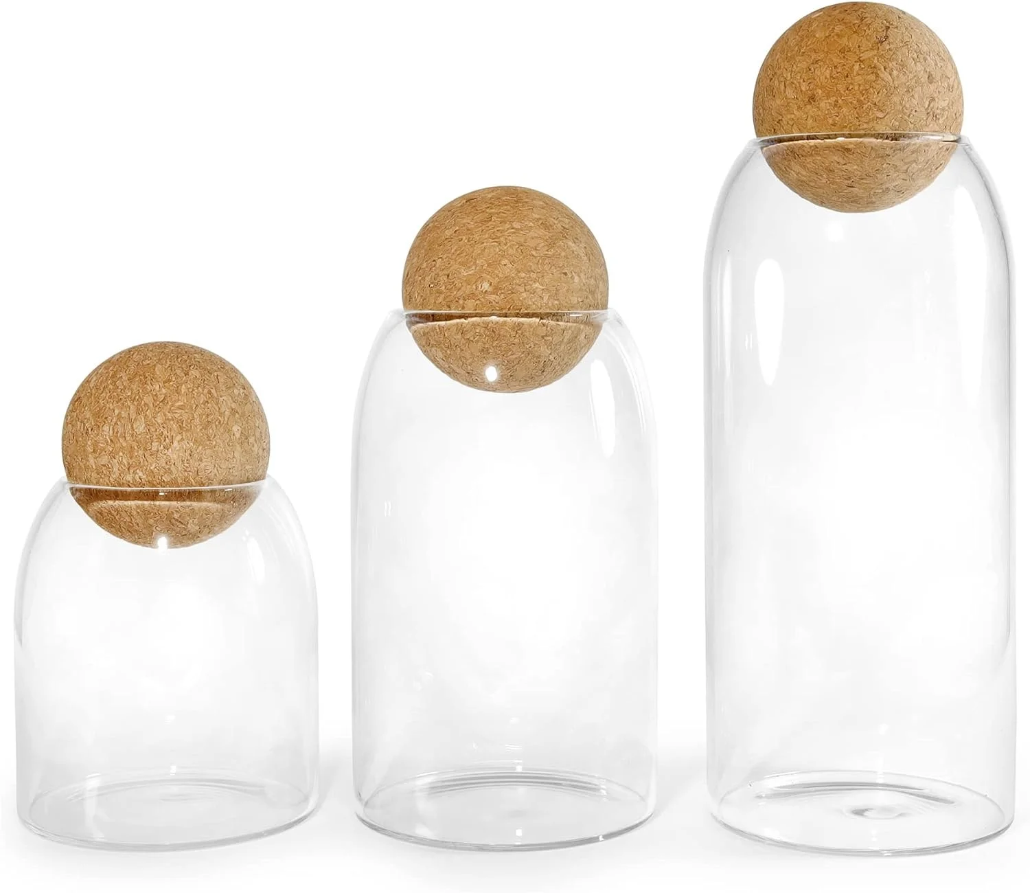 Glass Storage Jars with Cork Lid Ball 3 Pack