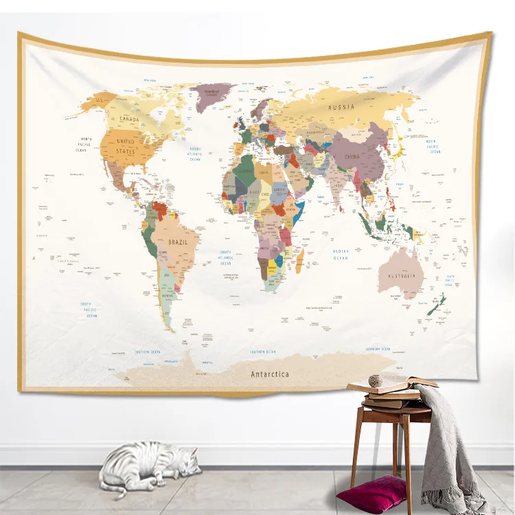 High quality durable world map printed wall art hanging tapestry