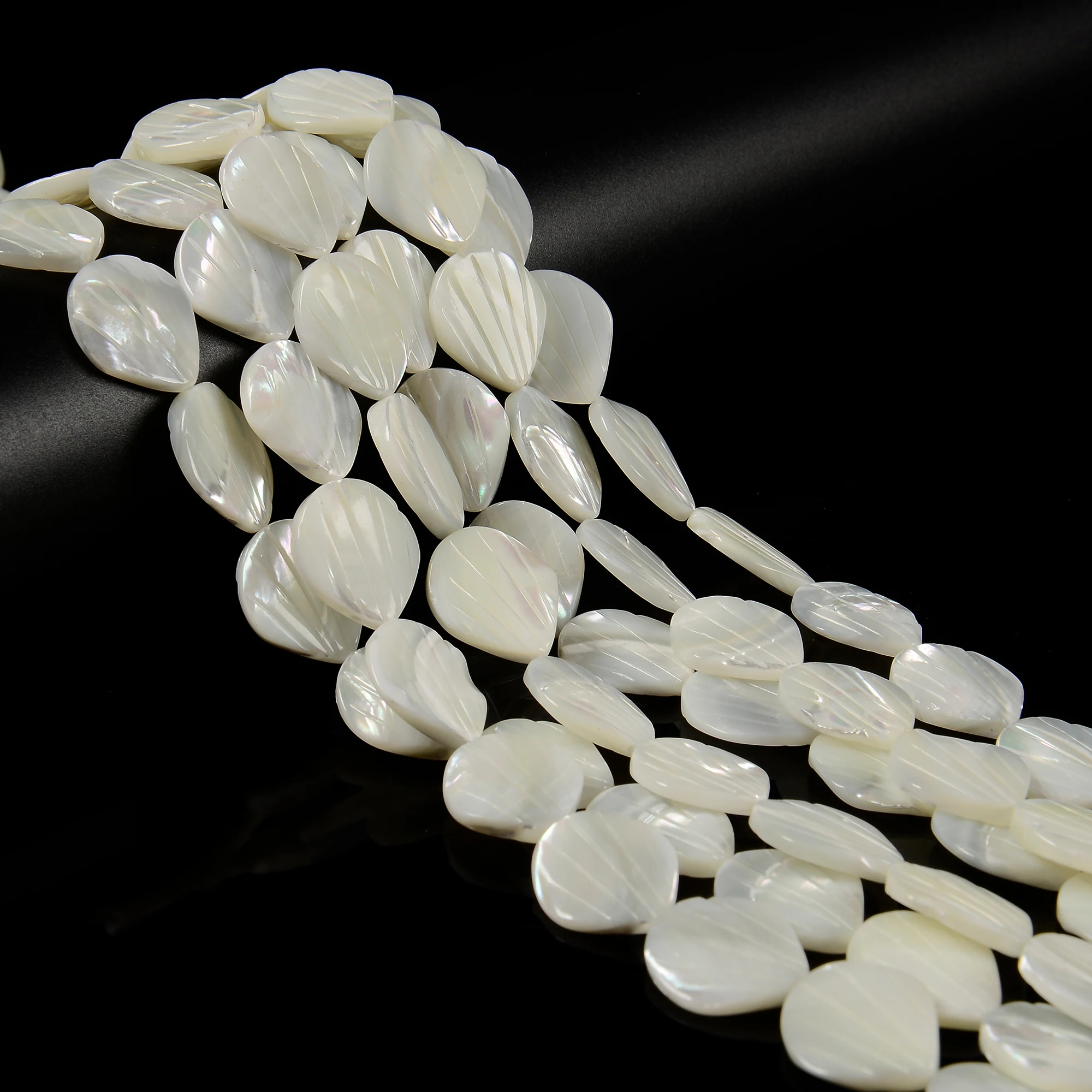 YMJ 5x12mm White Color Mother of Pearl MOP Shell Bead Bamboo Tube Scallop Teardrop Spacer Beads for Jewelry Making Bulk