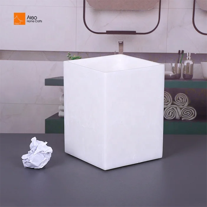 ALEO Welcome Polyresin Bathroom OEM And OEM  Luxury Hotel Used Resin swirl white Waste Bin
