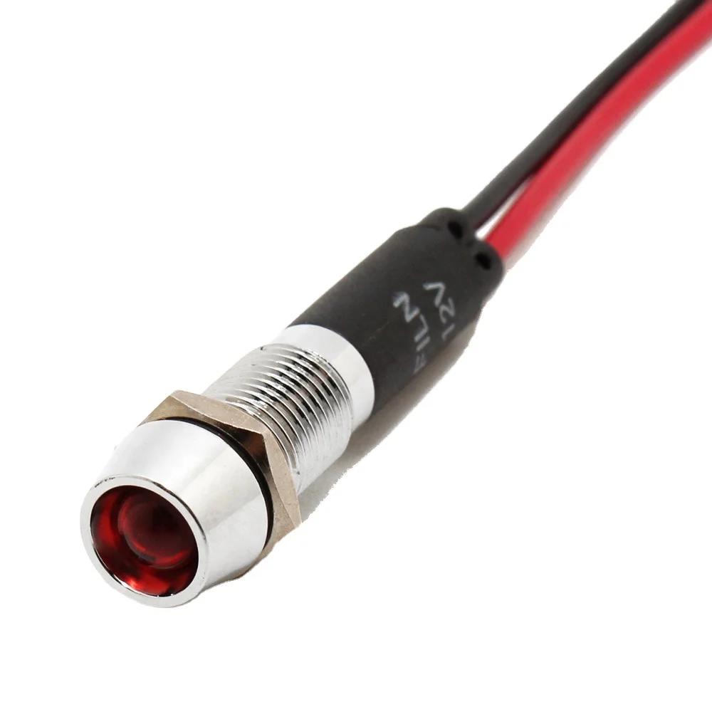 CE approved 8mm 12 volt 24V 110V 220V metal red green waterproof led panel indicator light with 20cm wire