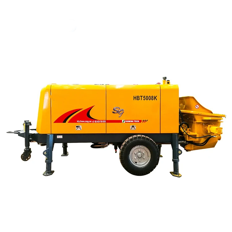 Chinese Hot Sale HBT5008k New Mini Mobile Concrete Machinery Concrete Mixer with Pump Productivity 50M3/H