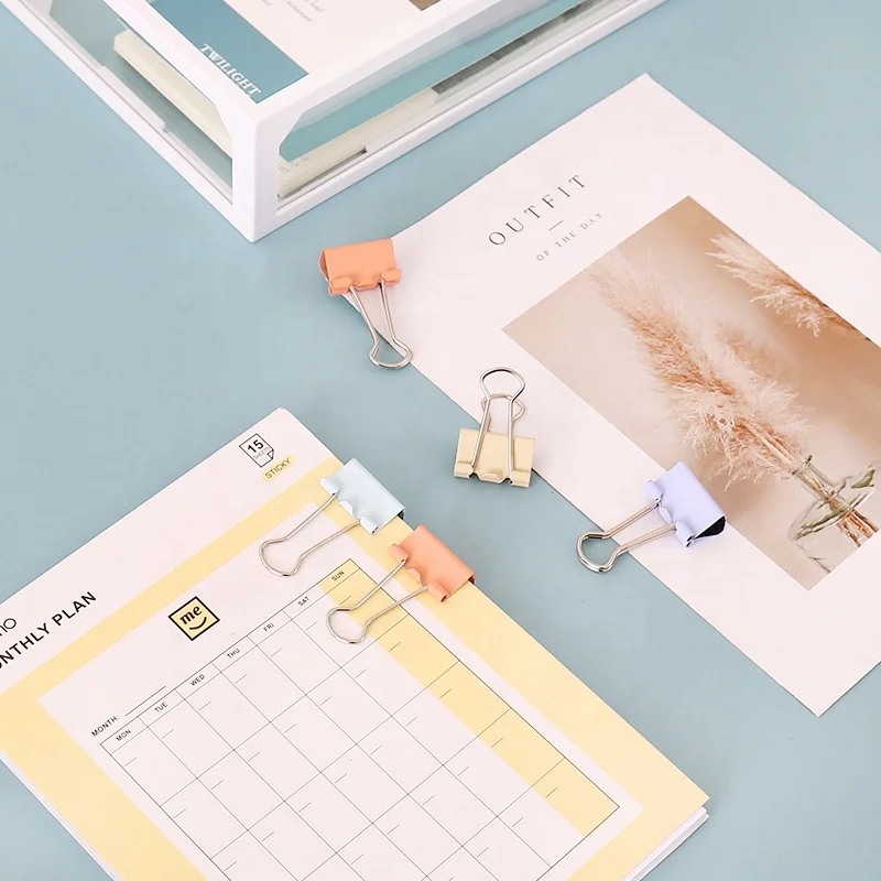 Binder Clips Metal Fold Back Clips with Box for Office School and Home Supplies Assorted Colors